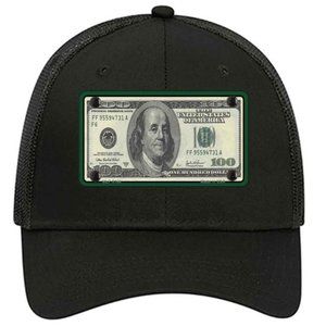 $100 Bill Benjamin Franklin Metal on Trucker Mesh Snapback Hat - Black